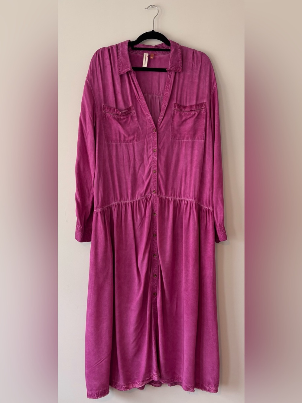 Anthropologie Pilcro Kimberly Raspberry Pink Shirt Dress Size Large - Picture 4 of 5